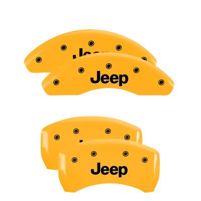 MGP Caliper Covers - MGP Caliper Covers 42013SJEPYL F/R 4pc Engraved Jeep Yellow for 14-23 Cherokee