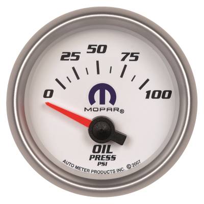 AutoMeter - AutoMeter 880029 Air Core Electric Oil Pressure Gauge 100PSI 2-1/16" White Mopar
