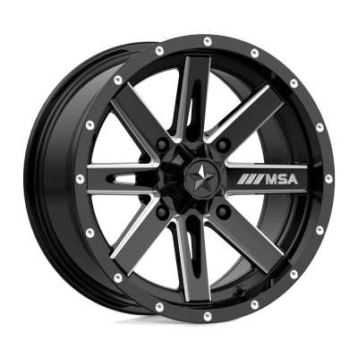 MSA Offroad Wheels - MSA Wheels M41 BOXER 15x7 4x110 10mm Gloss Black/Milled M41-05710