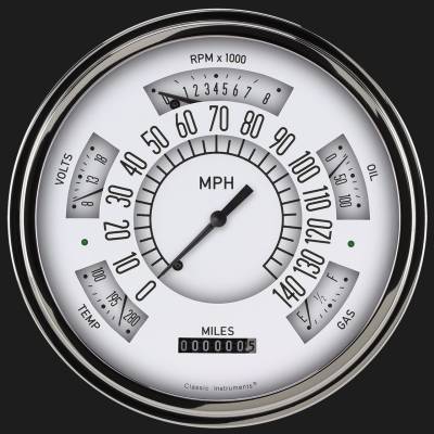 Classic Instruments - Classic Instruments CH49W Gauge Cluster White Face for 49-50 Chevy Car