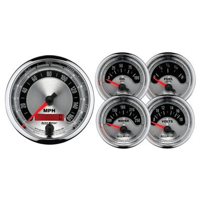 AutoMeter - AutoMeter 1202 American Muscle 5Pc Gauge Kit Speedo/Oil/Water/Volt/Fuel
