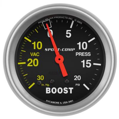 AutoMeter - AutoMeter 3401 Sport-Comp Vacuum/Boost Gauge 2-5/8" Full Sweep
