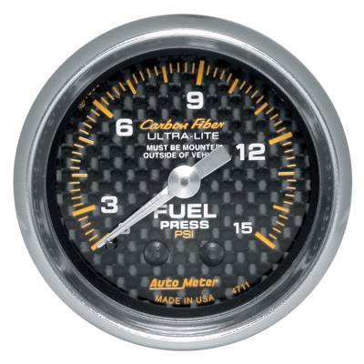 AutoMeter - AutoMeter 4711 Carbon Fiber Mechanical Fuel Pressure Gauge 0-15PSI 2-1/16"