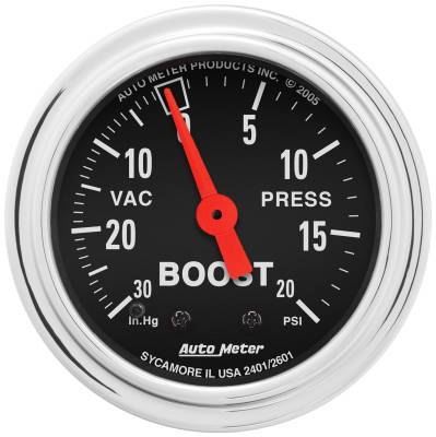 AutoMeter - AutoMeter 2401 Traditional Chrome Mech Boost/Vacuum Gauge 30" HG/20PSI 2-1/16"