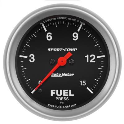 AutoMeter - AutoMeter 3561 Sport-Comp Fuel Pressure Gauge 0-15 PSI 2-5/8" Stepper Motor
