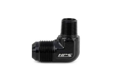 HPS Performance - HPS AN822-4 -4AN Flare To 1/8" NPT/Metric Adapter Aluminum Black 90-DEGree