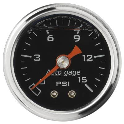 AutoMeter - AutoMeter 2172 Autogage Fuel Pressure Gauge Liquid Filled Black 0-15PSI 1-1/2"
