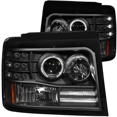 Anzo USA - Anzo USA 1-Piece Projector Headlight Set w/LED Halo Black F-Series 111184