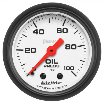 AutoMeter - AutoMeter 5721 Phantom Mechanical Oil Pressure Range 0-100PSI 2-1/16"