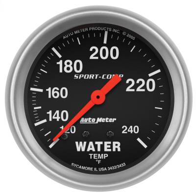 AutoMeter - AutoMeter 3432 Sport-Comp Water Temperature Mech Gauge 120-240 °F/6' 2-5/8"