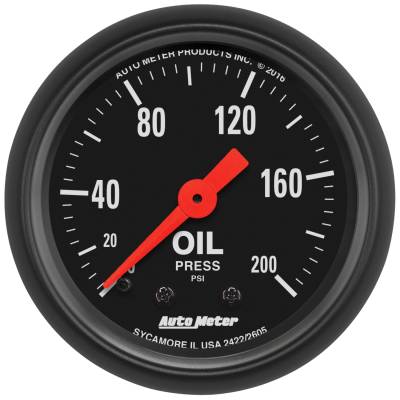 AutoMeter - AutoMeter 2605 Z-Series Oil Pressure Mech Gauge 0-200PSI 2-1/16" Full Sweep