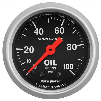 AutoMeter - AutoMeter 3321 Sport-Comp Oil Pressure Mechanical Gauge 0-100PSI 2-1/16"