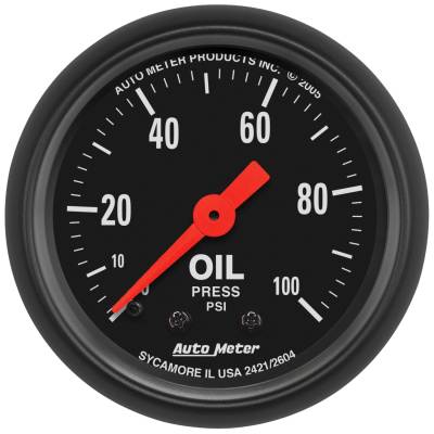 AutoMeter - AutoMeter 2604 Z-Series Oil Pressure Mech Gauge 0-100PSI 2-1/16" Full Sweep