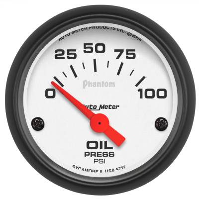AutoMeter - AutoMeter 5727 Air Core Phantom Electric Oil Pressure Range 0-100PSI 2-1/16"