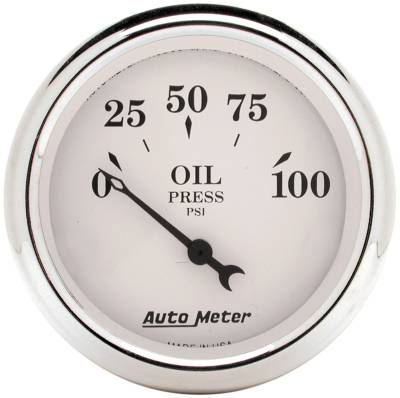 AutoMeter - AutoMeter 1628 Old Tyme White Air-Core Oil Pressure Gauge 0-100PSI 2-1/16"