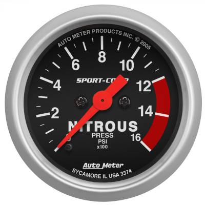 AutoMeter - AutoMeter 3374 Sport-Comp Nitrous Pressure Gauge 0-1600PSI 2-1/16" Stepper Motor