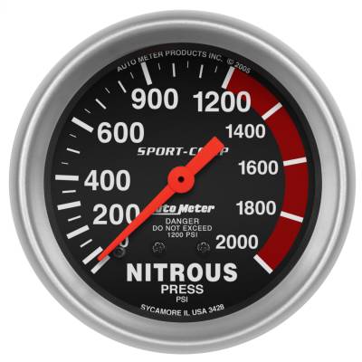 AutoMeter - AutoMeter 3428 Sport-Comp Nitrous Pressure Mechanical Gauge 0-2000 PSI 2-5/8"