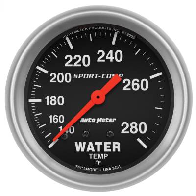 AutoMeter - AutoMeter 3431 Sport-Comp Water Temperature Mech Gauge 140-280°F/6' 2-5/8"