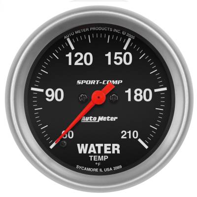 AutoMeter - AutoMeter 3569 Sport-Comp Water Temperature Gauge 60-210°F 2-5/8" Stepper Motor