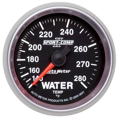 AutoMeter - AutoMeter 3631 Sport-Comp II Mechanical Water Temp Gauge 140-280°F/6' 2-1/16"