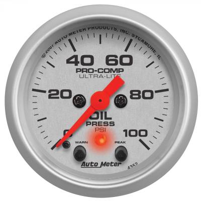 AutoMeter - AutoMeter 4352 Ultra-Lite Oil Pressure Gauge 0-100 PSI 2-1/16" Stepper Motor