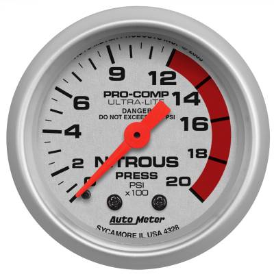 AutoMeter - AutoMeter 4328 Ultra-Lite Mechanical Nitrous Pressure Gauge 0-2000 PSI 2-1/16"