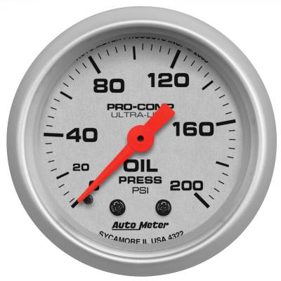 AutoMeter - AutoMeter 4322 Ultra-Lite Mechanical Oil Pressure Gauge 0-200 PSI 2-1/16"