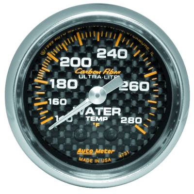 AutoMeter - AutoMeter 4731 Carbon Fiber Mechanical Water Temp Guage 140-280°F/6' 2-1/16"