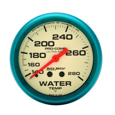 AutoMeter - AutoMeter 4531 Ultra-Nite Mechanical Water Temperature Gauge 140-280F/6' 2-5/8"