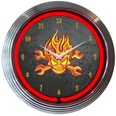 Neonetics - Neonetics Mechanic Fire Skull & Wrenches Neon Clock 8MFIRE