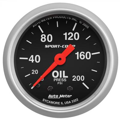 AutoMeter - AutoMeter 3322 Sport-Comp Oil Pressure Mechanical Gauge 0-200PSI 2-1/16"