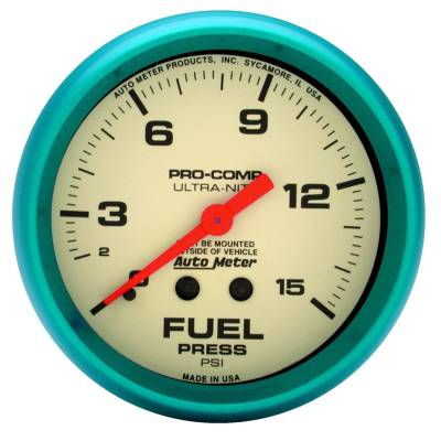 AutoMeter - AutoMeter 4511 Ultra-Nite Mechanical Fuel Pressure Gauge 0-15PSI 2-5/8"