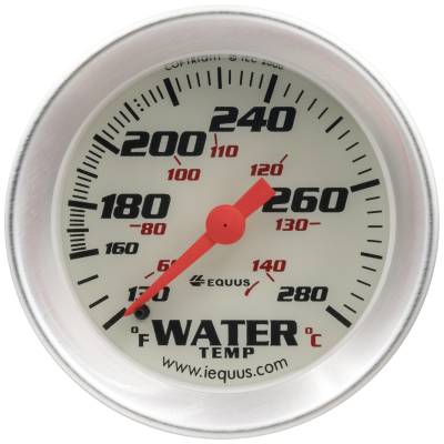 Equus - Equus E8242 Gauge Water Temp 2" 130-28F 270 Sweep Mech White 8000