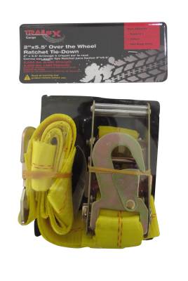 TrailFX - TrailFX A92011Y Yellow Over Wheel Tie Down 5.5' x 2" 2000Lb Cap w/Ratchet Single