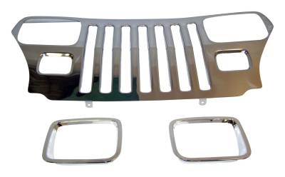 RT Offroad - RT Offroad RT34045 SS Grille Applique w/Chrome Bezels for 87-95 Jeep YJ Wrangler