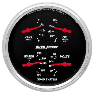AutoMeter - AutoMeter 1410 Designer Black Quad Gauge Fuel/Oil/Water/Volt 5"