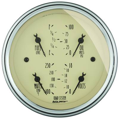 AutoMeter - AutoMeter 1812 Antique Beige Quad Gauge 3-3/8" 100PSI/100-250F/8-18V/240-33Oh