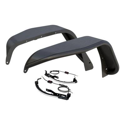 ARIES - ARIES 2500830 Blk Aluminum Front Fender Flares w/LED Lights for Jeep Wrangler JK