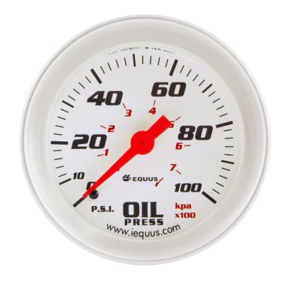 Equus - Equus E8444 Gauge Oil Press 2-5/8" 0-100 PSI 270 Sweep Mech White 8000