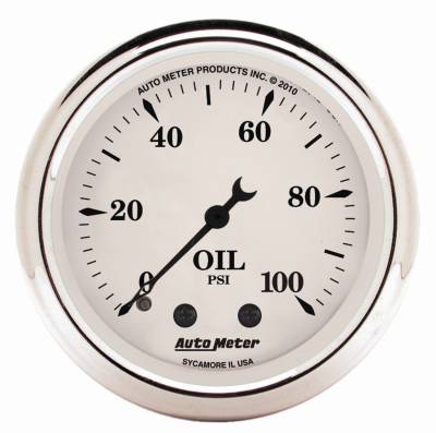 AutoMeter - AutoMeter 1621 Old Tyme White Oil Pressure Gauge Mechanical 0-100PSI 2-1/16"