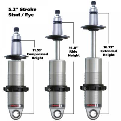 Ridetech - Ridetech 24159905 Coilover Shock HQ Adj Monotube Clear 16.73" Ext 11.53" Col