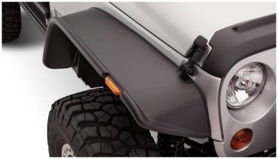 Bushwacker - Bushwacker 10053-07 Flat Style Front Fender Flares Black for Jeep Wrangler JK