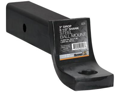 Buyers - Buyers 2.5" Ball Mount w/3" Drop x 10" Long Tube Black 1803405