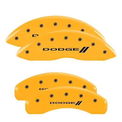 MGP Caliper Covers - MGP Caliper 12088SDD3YL F/R 4pc Engraved Stripes Dodge Yellow for 06-20 Dodge