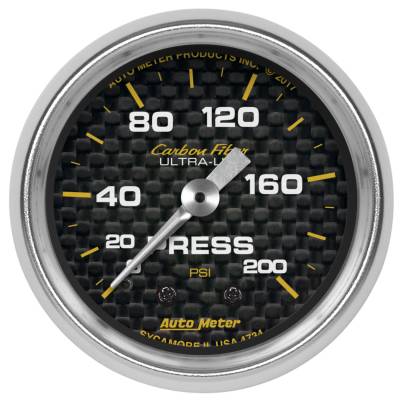 AutoMeter - AutoMeter 4734 Carbon Fiber Mechanical Pressure Gauge 200PSI 2-1/16"