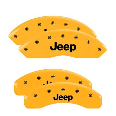 MGP Caliper Covers - MGP Caliper 42018SJEPYL F/R 4Pc Engraved Jeep Yellow for 18-25 Jeep Wrangler JL