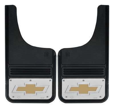 Gatorback - Gatorback GB1223CUTBT-G 12"x23" Cut-Style Black Mud Flaps Bowtie Logo