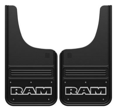 Gatorback - Gatorback GB1223CUTRT-W 12"x23" Cut-Style Black Mud Flaps for RAM Text Logo