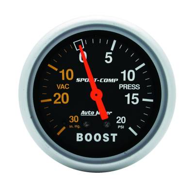 AutoMeter - AutoMeter 3401 Sport-Comp Vacuum/Boost Mechanical Gauge 30" HG/20PSI 2-5/8"