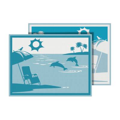 Faulkner - Faulkner 53000 Beach & Dolphins Turquoise RV Patio Mat 9'x12'